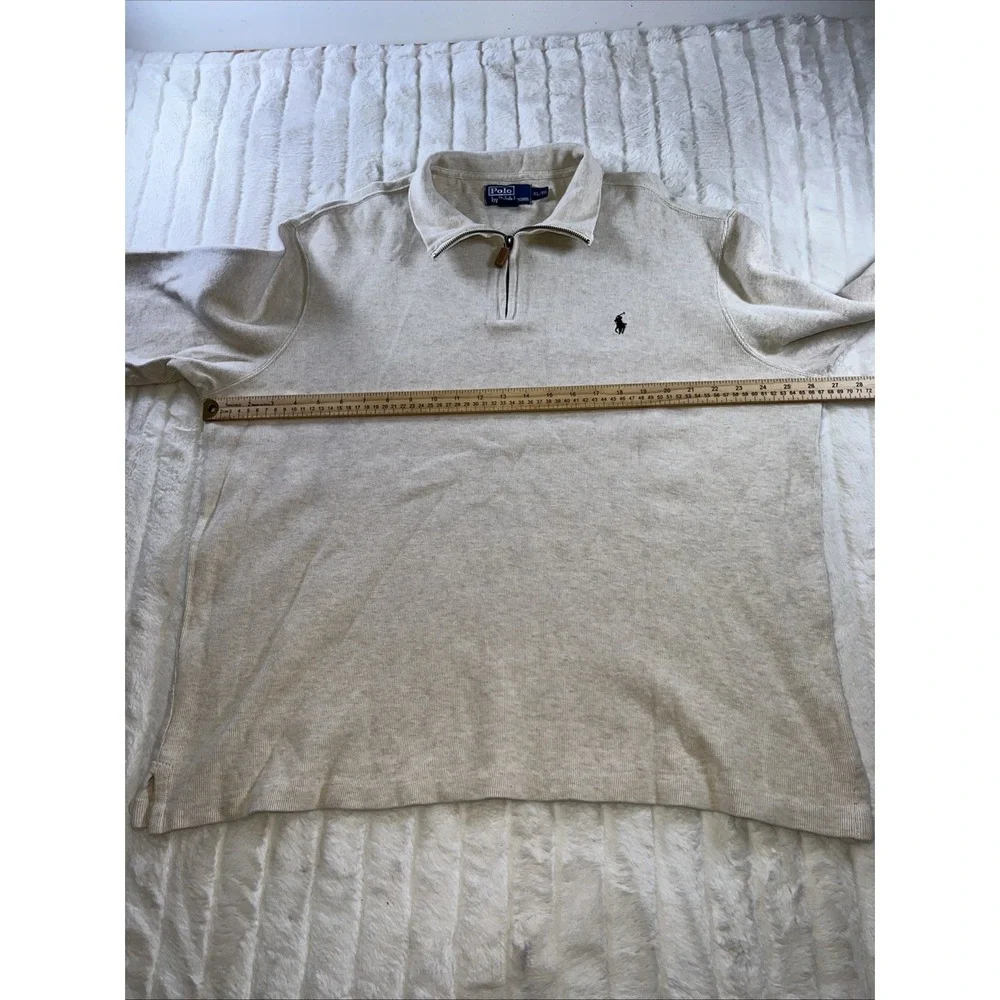 Polo Ralph Lauren Quarter 1/4 Zip Sweater Men's XL Tan Pony Logo Cotton Pullover